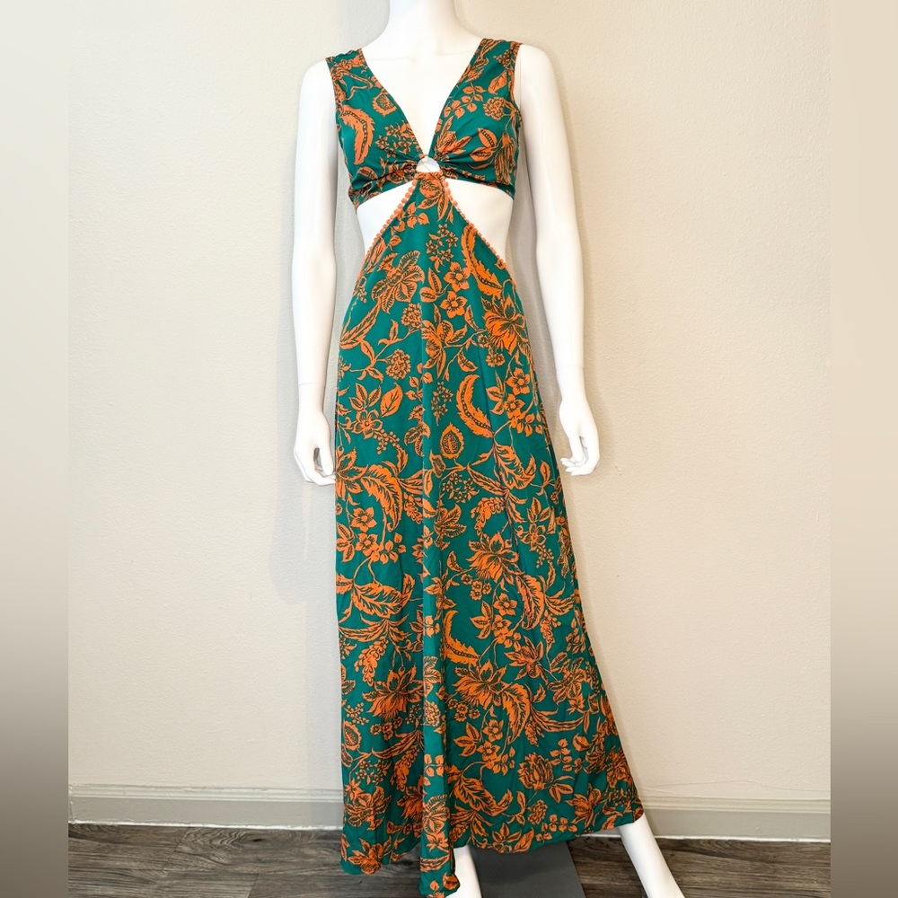 Tropical maxi dress with cutouts